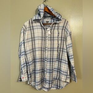 Aerie Blue and White Plaid Casual Shirt Hooded Womens Soft XS NWT